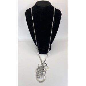 New York & Company Silver Tone Interlocking Circle Rings Rhinestone Necklace NEW